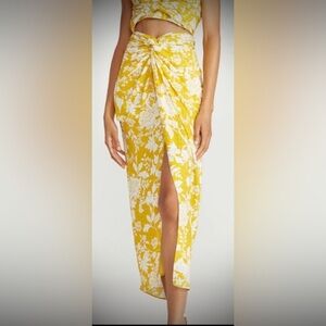 Amur Klara Midi Skirt Organic Cotton Twist Detail in yellow & white size 12 NWT